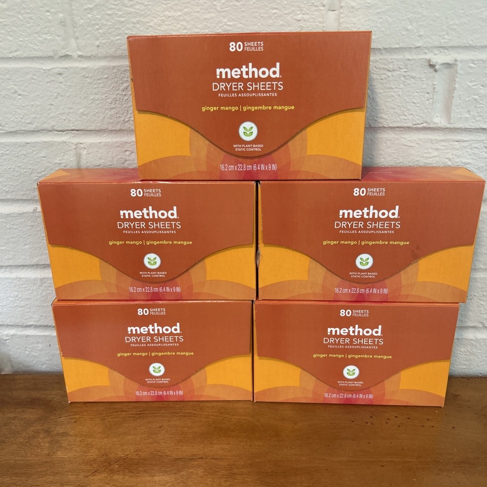 5x Boxes Method Paper Dryer Sheets Ginger Mango 80 Sheets NEW HTF Discontinued